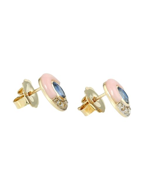 Artisan Blue Sapphire, Opal & Diamond Stud Earrings