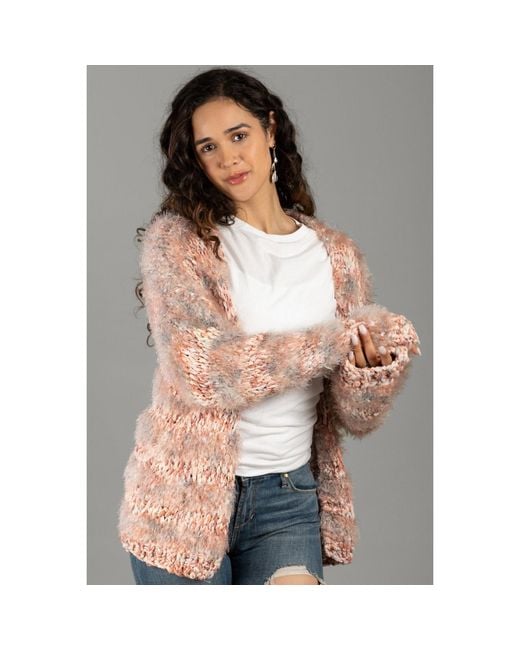 Saachi Pink Eyelash Hand Knit Seashell Cardigan