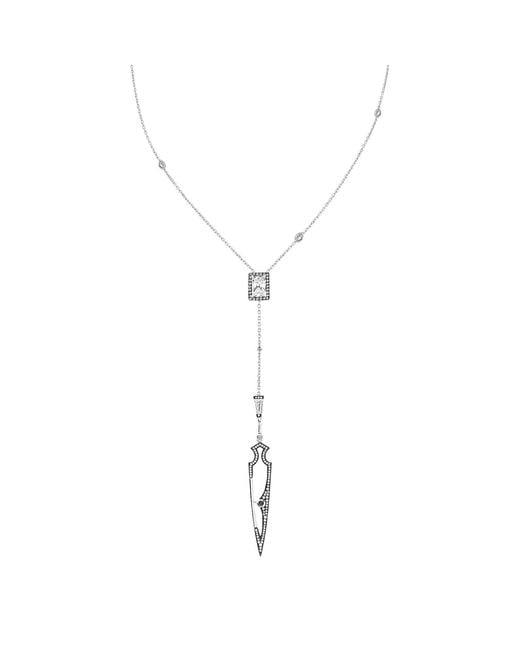 SALLY SKOUFIS Metallic Shield Necklace With Natural Diamond & Made Cz Diamond Stimulant