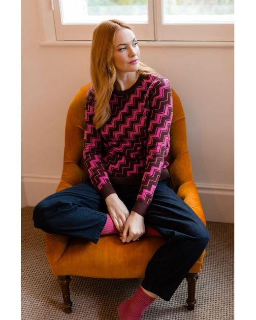 Sugarhill Red Rowena Sweater Berry Diagonal Stripe