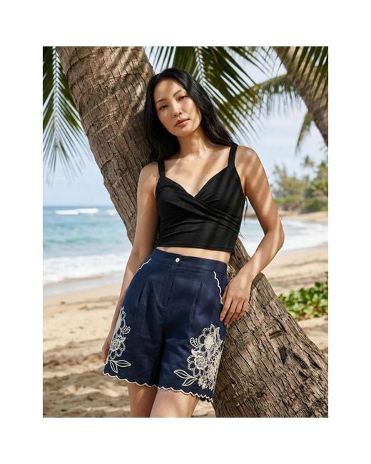 Nooki Design Blue Petra Embroidered Cutout Shorts
