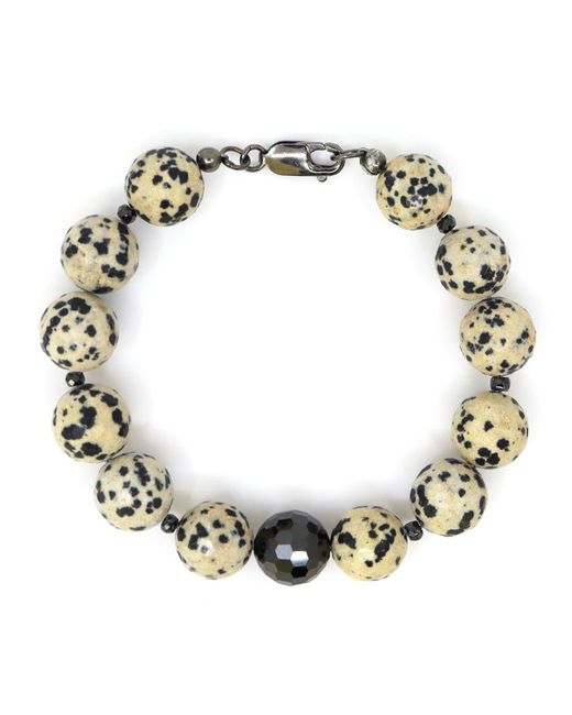 Shar Oke Metallic Neutrals Dalmatian Jasper & Cubic Zirconia Bracelet for men