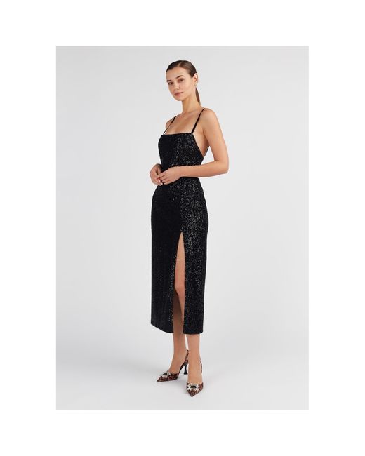Undress Black Chloe Sequin Midi Cocktail Dress With Front Slit