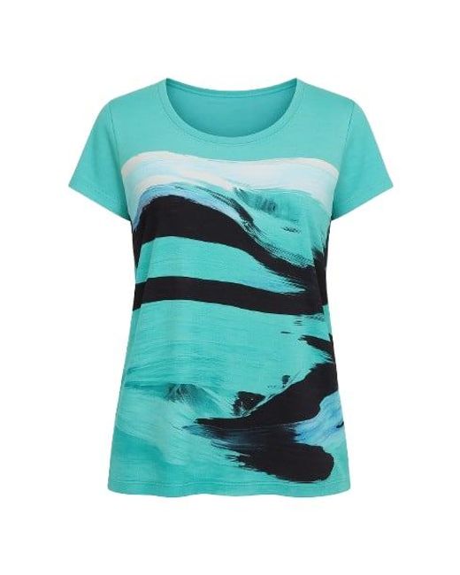 Conquista Green Short Sleeve Print Top By