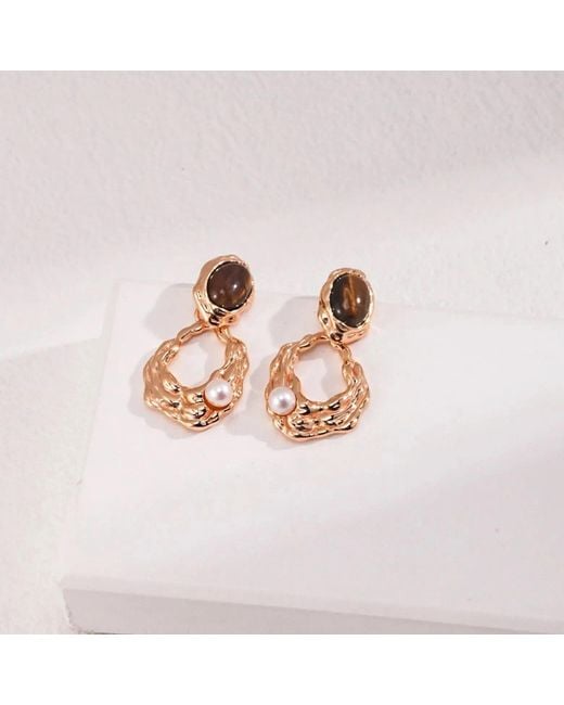 Angel Barocco Metallic Tiger Eye & Pearl Sculptural Drop Earrings – Vermeil