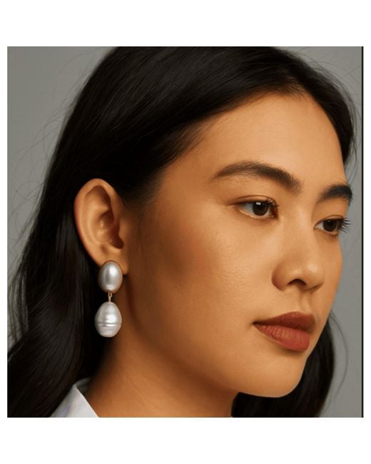 Michael Nash Jewelry Metallic Neutrals Emma Baroque Glass Pearl Drop Pierced Earrings