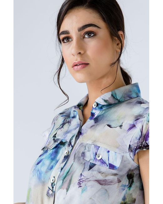 Conquista Blue Floral Cap Sleeve Shirt