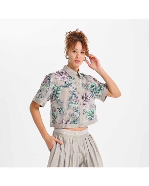 Lalipop Design Gray Cropped Jacquard Organza Jacket