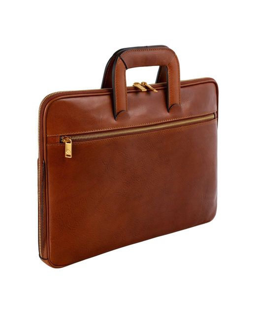 Time Resistance Brown Leather Briefcase Laptop Bag