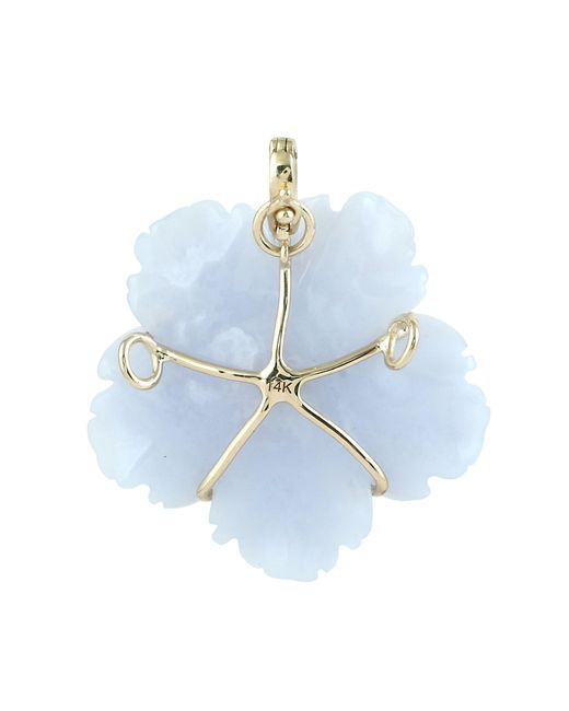 Artisan Blue 14K Carved Chalcedony & Amethyst Flower Pendant