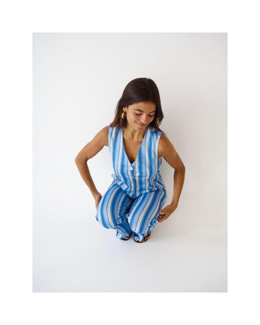 Mind Traveler Blue Ana Linen Vest Top