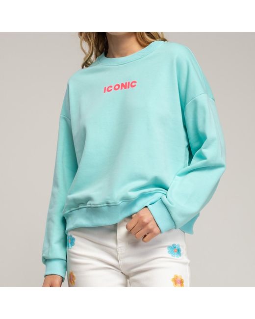 Tantra Spain Sl Blue Sweatshirt With Iconic Fluorescent Text On The Front And Back