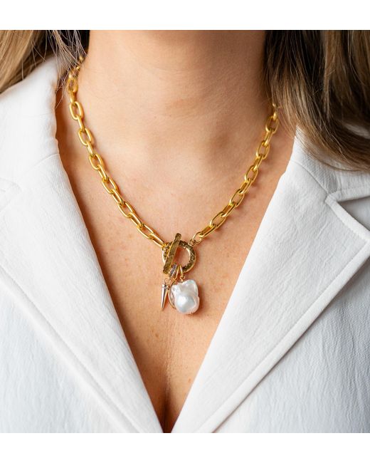 Loni Paul Jewelry Metallic Marquise & Pearl Toggle Necklace