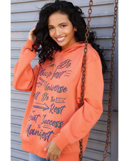 Miracles Manifester Orange Inspirational Affirmation Hoodie With Reflective & Rhinestone Design