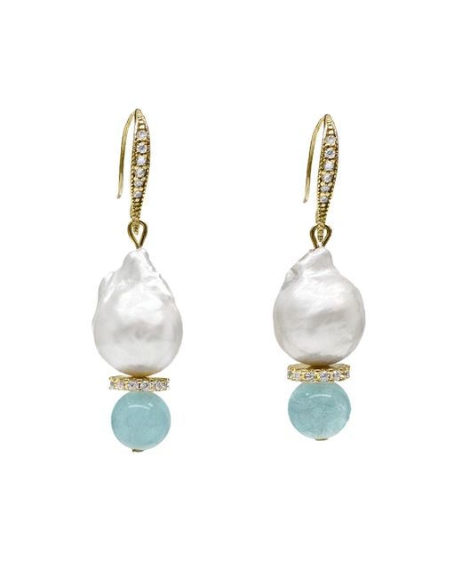 Farra Blue Natural Baroque Pearls With Aquamarine Earrings