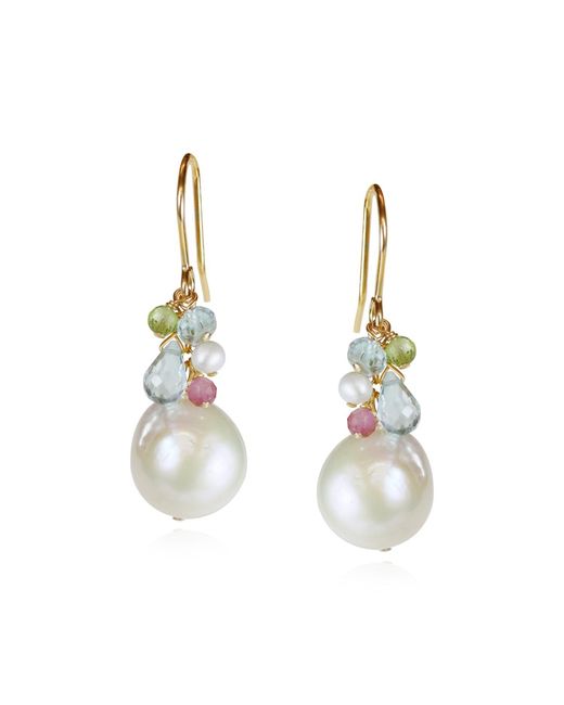 MOUNIR LONDON Metallic Baroque Pearl Gemstone Earrings.