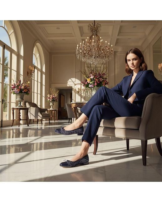 Beautiisoles by Robyn Shreiber Made in Italy Blue Beatrice Linen & Patent Leather Ballerina