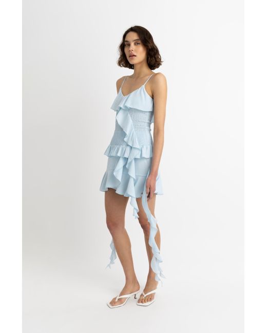 Amy Lynn Blue Stefania Draped Ruffles Top