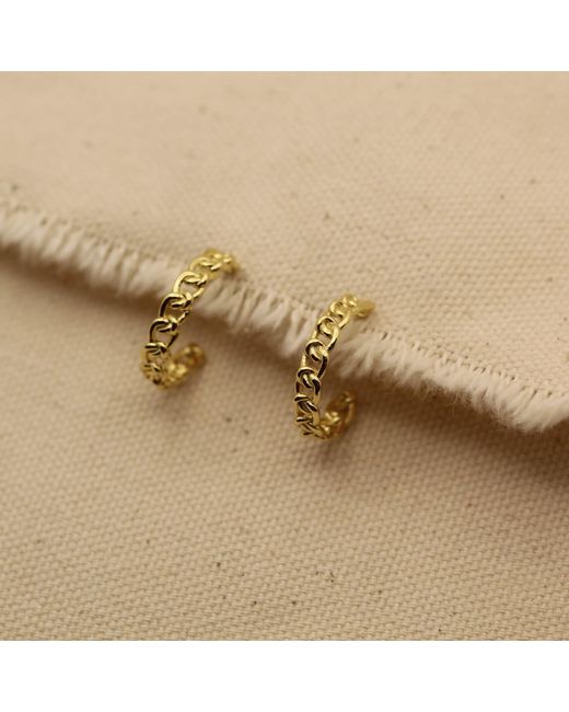 VicStoneNYC Fine Jewelry Metallic Chain Pattern Desgin Hoop Earrings