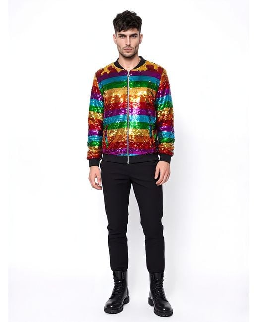 Any Old Iron Black Horizontal Bomber Sequin Jacket for men