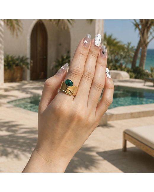 Rare Matters Jewelry Metallic Brilliance Malachite Gemstone Statement Ring