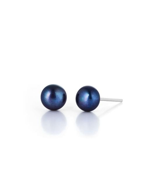 Nellou Jewellery Blue Peacock Pearl Button Stud Earrings Sterling