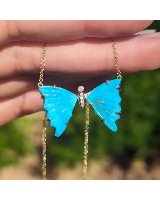 KAMARIA Blue Butterfly Necklace With Prongs