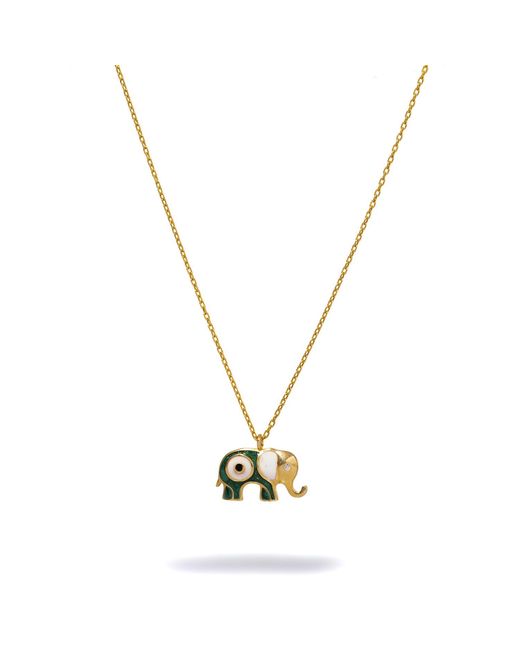 Ebru Jewelry Metallic Wishful Elephant & Evil Eye Enamel Pendant Chain Necklace