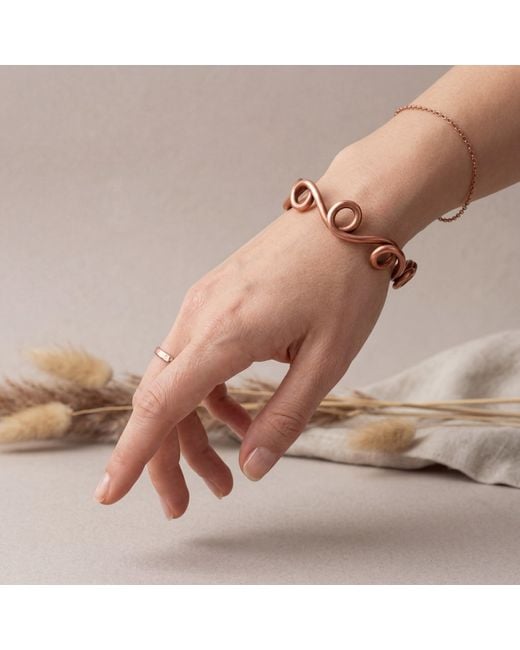 Anatoliacraft Brown Copper Twisted Cuff Bracelet – Handmade Sculptural Open Bangle