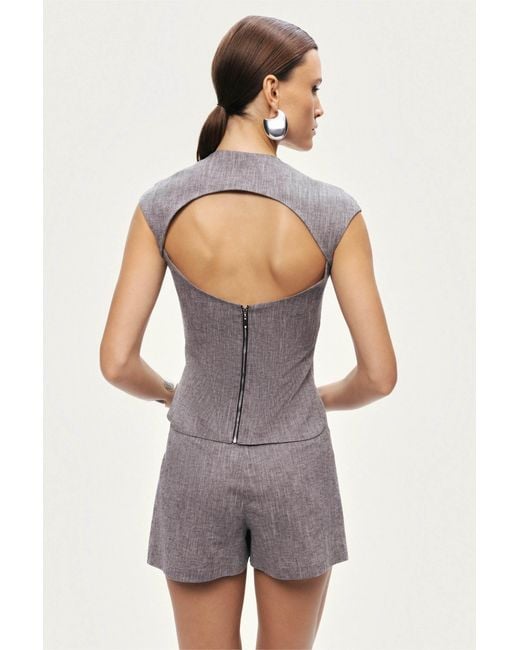 Nocturne Gray Open-Back Tailored Top
