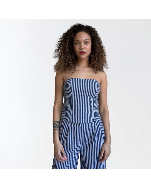 London Atelier Byproduct Blue Striped Strapless Corset