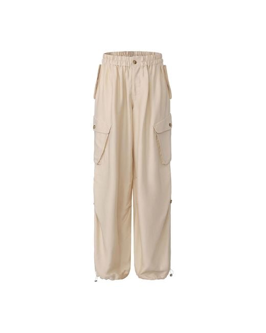 FRONT ROW SHOP Natural Neutrals Ibiza Double Waist Trousers Ivory