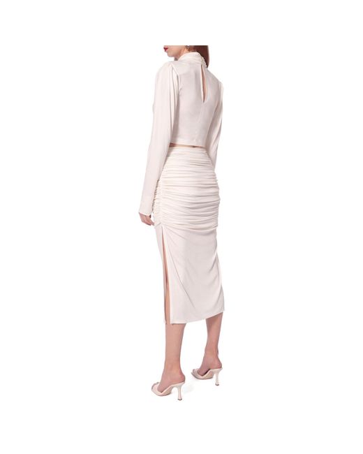 AGGI by HALEWSKI White Dalia Pearl Long Sleeve Crop Top With A Know