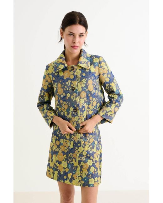Louche Green Salut Fairytale Jacquard Cropped Jacket