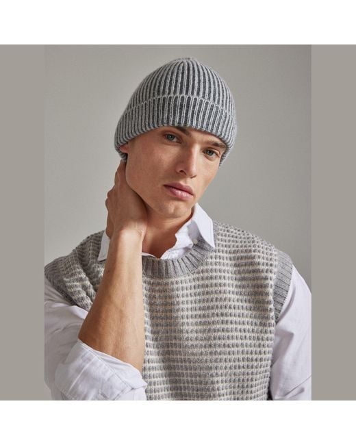 Salts Cashmere Gray Knitted Fishermens Rib Beanie