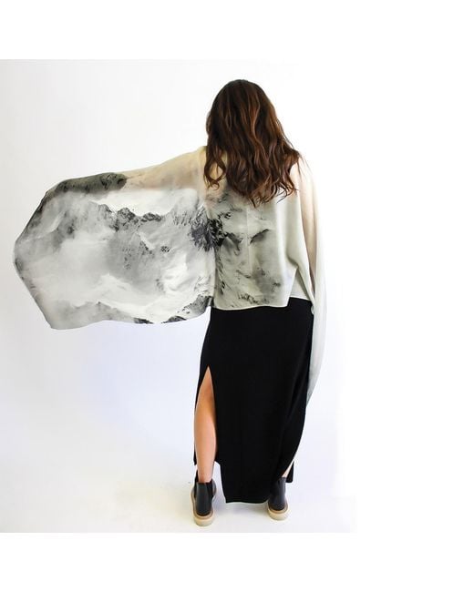 Zenzee Gray Cashmere & Wool Nature Scarf — Mountains