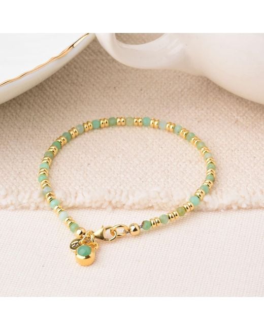 Nellou Jewellery Metallic Linear May Birthstone Bracelet Chrysoprase Plated Sterling