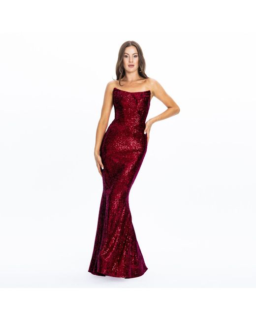 Angelika Jozefczyk Red Merlin Sequin Evening Gown Burgundy