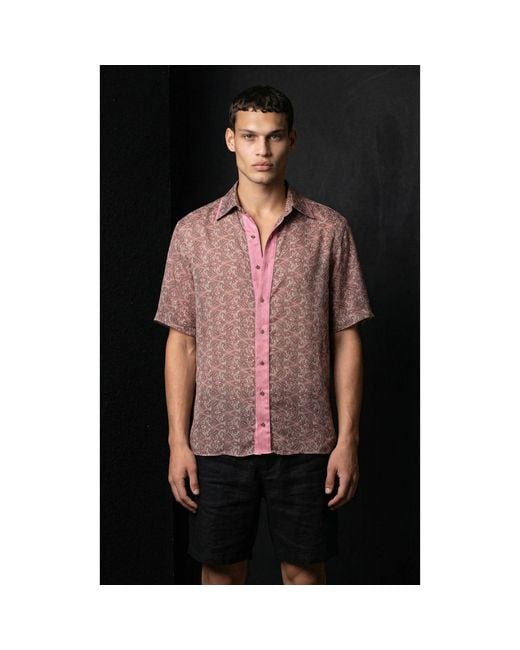 Monzlapur New York Pink Rose Paisley Motif Short Sleeve Shirt for men