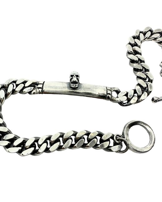 Tg-Jewellery by Tamara Gervasio Metallic Skull Plate Bracelet – Sterling, Handmade Curb Chain, T-Bar Clasp for men