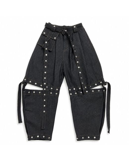 Zasta Studio Gray Fragment Studded Cargo Denim Pant