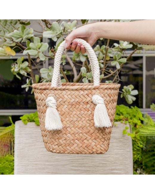 LIKHÂ White Oat Small Classic Tote Bag With Braided Handles