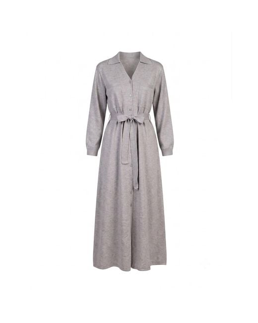 Tantra Spain Sl Gray Long Knit Shirt Dress With Chest Pockets And Belt