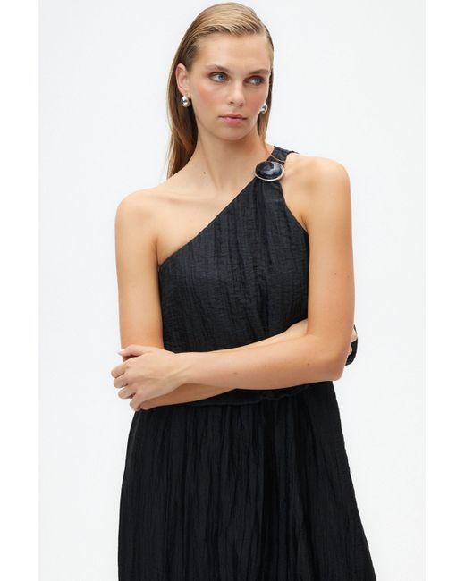 Nocturne Black One Sleeve Dress With Accessory Detail