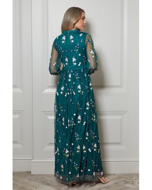 Frock and Frill Green Rydia Floral Embroidered Maxi Dress