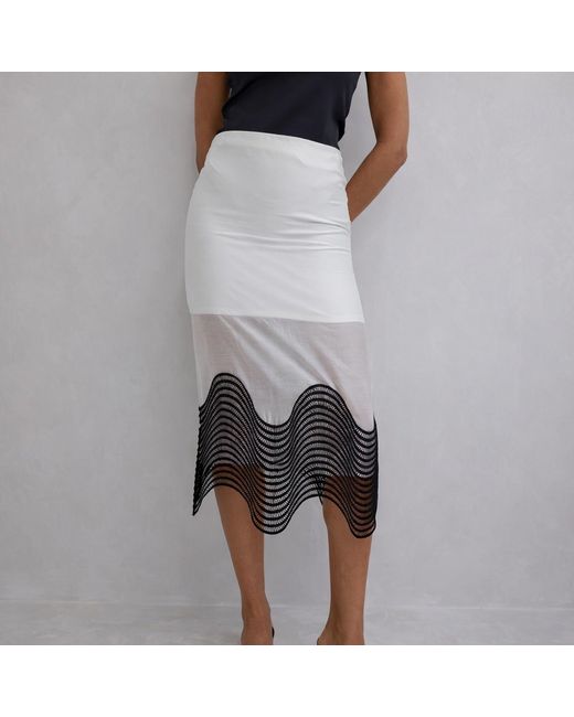 London Atelier Byproduct Gray Sheer Pencil Skirt With Embroidery