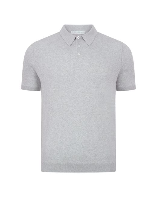 Paul James Knitwear Gray Neutrals Ultra Fine Cotton Earl Short Sleeve Polo Shirt for men