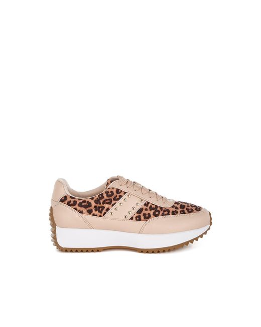 Rag & Co Pink Lepark Real Leather Leopard Print Sneakers