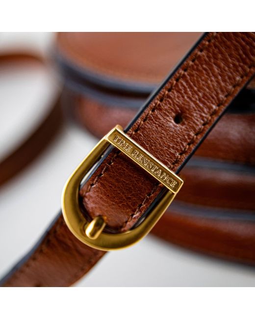 Time Resistance Brown Cognac Leather Saddle Bag For