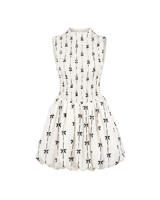 Modenaire White Neutrals Bow Print Mini Dress Sculpted Volume